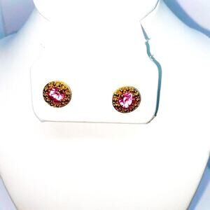 Gold-Tone Pink Rhinestone Stud Earrings